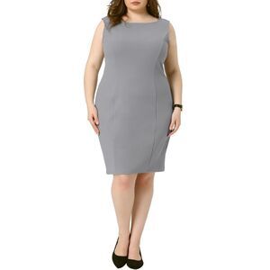 Plus Size Dresses for Classic Boat Neck Work Sheath Dress Gray